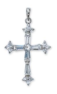 Baguette Crystal Stone Cross on 18" Chain, 1-1/4", Boxed, 97678