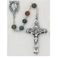 Rosary, 6mm Genuine India Agate, Satin Silver Pewter Crucifix and Center, # 97740