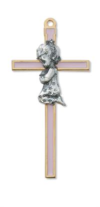 5-1/2" Pink Epoxy Praying Girl Cross, # 97874