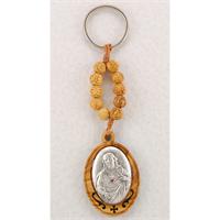Rosary Key Ring, Olive Wood, Sacred Heart, # 97919