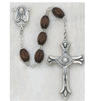 6x8mm Carved Brown Wood Bead Rosary, # 97944