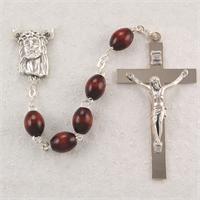 6x8mm Brown Wood Bead Rosary, # 97945