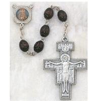 6x8mm Brown Carved Wood Beads, Franciscan Rosary, # 97947