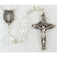 Rosary, 6mm AB Crystal, Pewter Crucifix and Center, # 97981