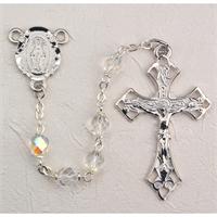 6mm AB Crystal Rosary, Rhodium Plated Pewter Crucifix and Center, # 97999