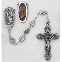 Guadalupe Rosary, Silver Oxide Beads, Crucifix & Center, # 98049