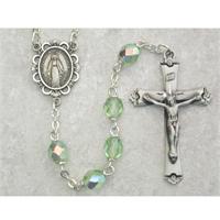6mm AB Peridot Birthstone Rosary for August, Sterling Crucifix and Center, # 98083