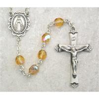 6mm AB Topaz Birthstone Rosary for November, Sterling Crucifix and Center, # 98085