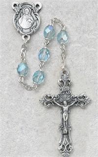 6mm Aqua Birthstone Rosary for March, Silver Oxide Crucifix and Center, # 98102