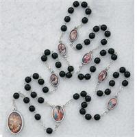 7mm Black Glass Seven Sorrows Chaplet, Silver Oxide Metal Beads, # 98114