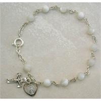 5mm Mother of Pearl Rosary Bracelet, Sterling Silver Medals, # 2711