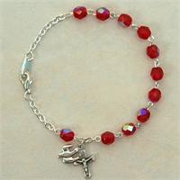 Holy Spirit Rosary Bracelet, 6mm Red Glass Crystal, Pewter Medals, # 98250