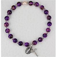 Adult Stretch, 2- Decade Rosary Bracelet, Faux Venetian, Purple, # 98262