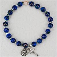 Adult Stretch, 2- Decade Rosary Bracelet, Faux Venetian, Blue, # 98265
