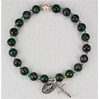 Adult Stretch, 2- Decade Rosary Bracelet, Faux Venetian, Green, # 98266