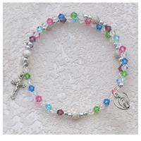 Tin Cut Multi Color Wrap Youth Rosary Bracelet, Sterling Silver Medals, # 98302
