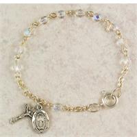 Baby Rosary Bracelet, 4mm AB Crystal, Sterling Silver Medals, # 98335