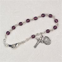 Baby Rosary Bracelet, 4mm Amethyst Crystal, Pewter Medals, # 98348