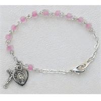Baby Rosary Bracelet, 4mm Frosted Pink Crystal, Sterling Silver Medals, # 98350