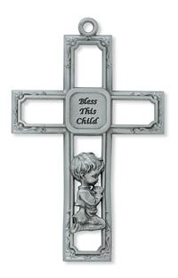 6" Pewter Baby Boy Cross, # 98391