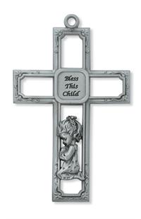 6" Pewter Baby Girl Cross, # 98392