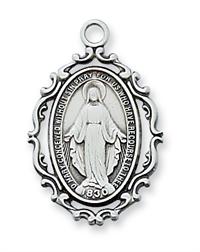 Sterling Silver, Ornate Pierced, 7/8" Tall Miraculous Medal, # 98406