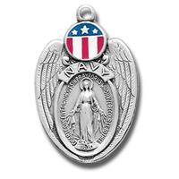 Navy / Miraculous Medal, #27080, 1-1/8", 24" chain.