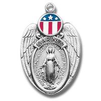 Marines / Miraculous Medal, #27093, 1-1/8", 24" chain.