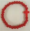 Elastic cross bracelet with red rubber beads, # 14
