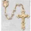 6mm Glass Pearl Rosary, Gold Plated Crucifix and Center, # 20191