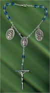 Auto Rosary w/ Three Medals, Blue Glass, # 41114
