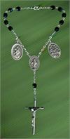 Auto Rosary w/ Three Medals, Black Glass, # 41115