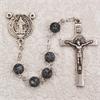 Rosary, 6mm Black Marble Glass Bead, St. Benedict, # 91257