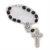 Auto Rosary, Silver Oxide Crucifix and Center, Brown Wood, # 94884