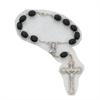 Auto Rosary, Silver Oxide Crucifix and Center, Black Wood, # 94885