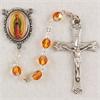 Our Lady of Guadalupe Rosary, Topaz Glass Beads, Pewter Crucifix and Center, # 97734