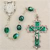 6mm Emerald Birthstone Rosary for May, Enameled Crucifix and Center, # 98092