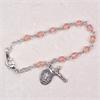 Baby Rosary Bracelet, 4mm Rose Crystal, Pewter Medals, # 98344