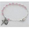 Baby Rosary Bracelet, 4mm Frosted Pink Crystal, Sterling Silver Medals, # 98350