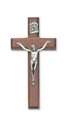 Beveled Walnut Crucifix, Silver tone Corpus, 10