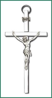 4" Crucifix, Silver Figure on Nickel Plated Cross, # 1198