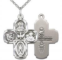 5-way Spanish Medal, Fine Pewter, 15/16", Your Choice of Chain, # 17687