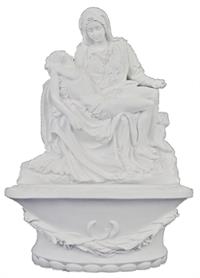 8" Pieta Holy Water Font, Stands or Hangs, White Resin, # 17896