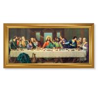 Zabateri Last Supper Picture, 15-1/4"x29-1/4 Gold Crackle Finish Frame, Classic Fluting, Italian Print # 22126
