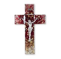 10" Gold and Silver Random Speck Red Toned Stained Glass W/Pewter Corpus # 28801