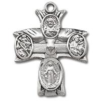 Sterling Silver 4-Way Medal, 7/8" overall, Your choice of chain, # 29426
