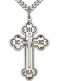 Click image for larger or smaller. Russian Cross Necklace in Fine Pewter, 1-1/4", Your Choice of Chain, # 360