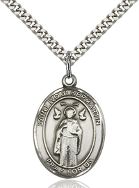Click image for larger or smaller. 1"x3/4" Sterling Silver St. Ivo of Kermartin Medal, Your Choice of Chain, # 54020