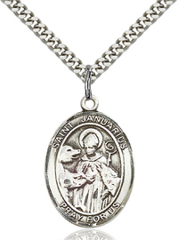 Click image for larger or smaller. 1"x3/4" Sterling Silver St. Januarius Medal, Your Choice of Chain, # 54046