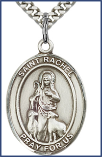 Click image for larger or smaller. 1"x3/4" Sterling Silver Medal, St. Rachel, Your Choice of Chain, # 54406